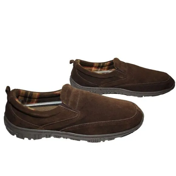 Clarks Slippers Mens Size 12 Slip On Brown Suede Indoor Outdoor Removable Insole