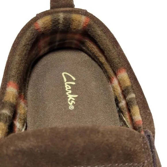 Clarks Slippers Mens Size 12 Slip On Brown Suede Indoor Outdoor Removable Insole