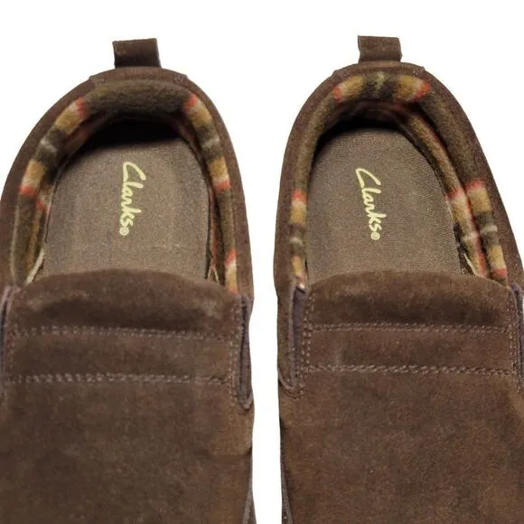 Clarks Slippers Mens Size 12 Slip On Brown Suede Indoor Outdoor Removable Insole