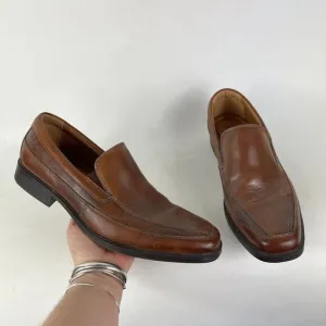 Clarks Tilden Shoes Men's 9.5 Dark Tan Leather Comfort Slip-On Dress Formal