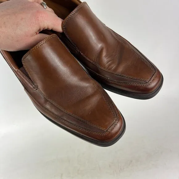 Clarks Tilden Shoes Men's 9.5 Dark Tan Leather Comfort Slip-On Dress Formal