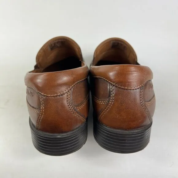 Clarks Tilden Shoes Men's 9.5 Dark Tan Leather Comfort Slip-On Dress Formal