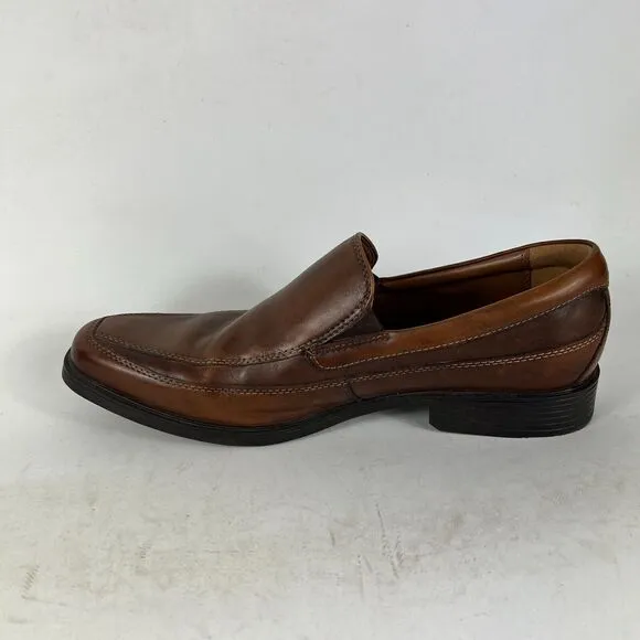 Clarks Tilden Shoes Men's 9.5 Dark Tan Leather Comfort Slip-On Dress Formal