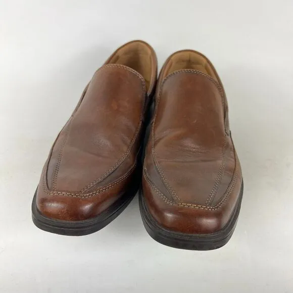 Clarks Tilden Shoes Men's 9.5 Dark Tan Leather Comfort Slip-On Dress Formal