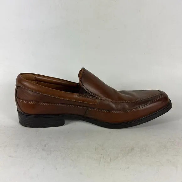 Clarks Tilden Shoes Men's 9.5 Dark Tan Leather Comfort Slip-On Dress Formal