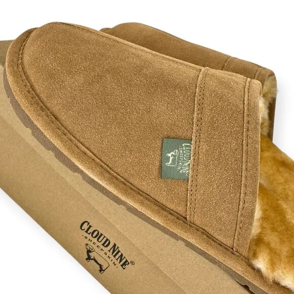 Cloud Nine Men's Scuff Slip-On NIB Sheepskin Suede Size L(10.5/11.5) House Shoes