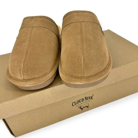 Cloud Nine Men's Scuff Slip-On NIB Sheepskin Suede Size L(10.5/11.5) House Shoes