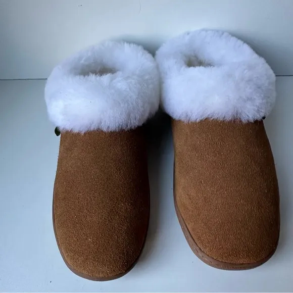 Cloud Nine Women's Sunrise Clog Slippers Brown White Sheepskin Slippers Size:5