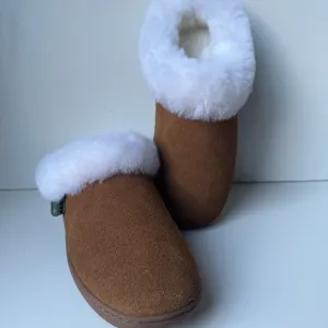 Cloud Nine Women's Sunrise Clog Slippers Brown White Sheepskin Slippers Size:5