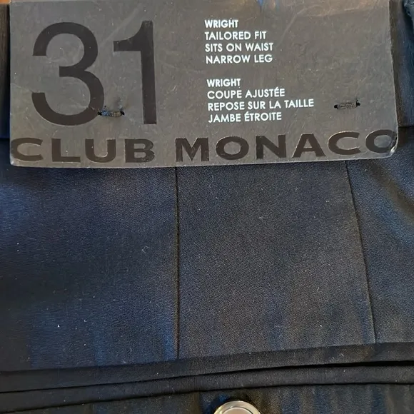 Club Monaco Men' Wright Tailored Slim Fit Black Dress Trouser Pant Size 31 NWT