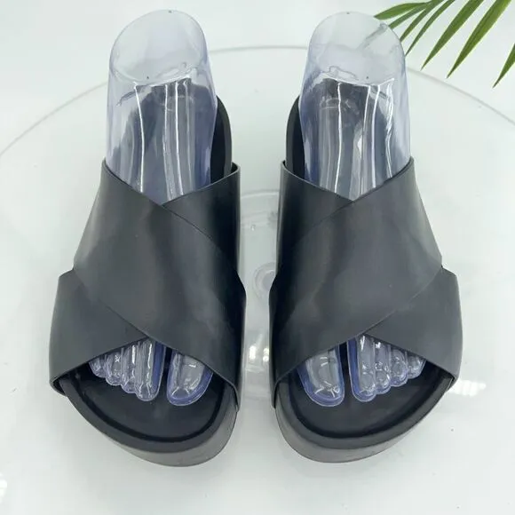 CO Collection Cross Slide Women's Size 36 6 Black Leather Platform Sandal Italy