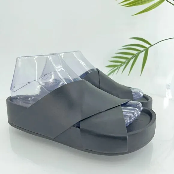CO Collection Cross Slide Women's Size 36 6 Black Leather Platform Sandal Italy