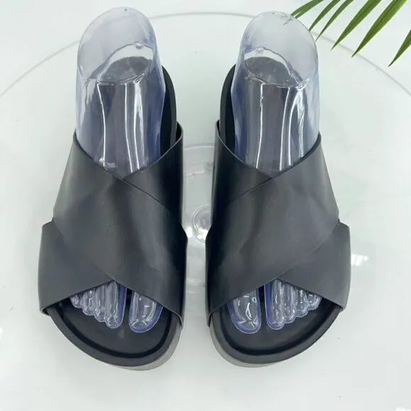 CO Collection Cross Slide Women's Size 36 6 Black Leather Platform Sandal Italy