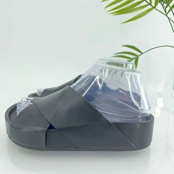 CO Collection Cross Slide Women's Size 36 6 Black Leather Platform Sandal Italy