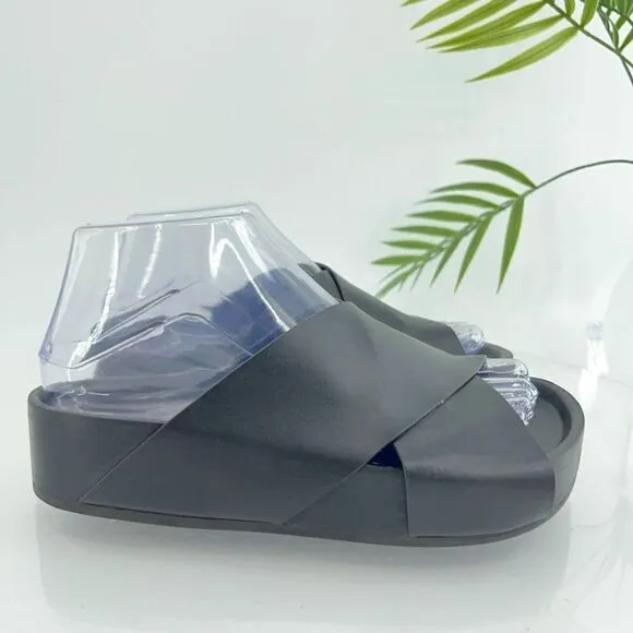 CO Collection Cross Slide Women's Size 36 6 Black Leather Platform Sandal Italy