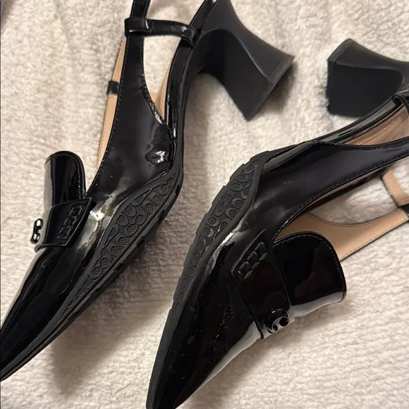 Coach Black Patent Leather Slingback Heels