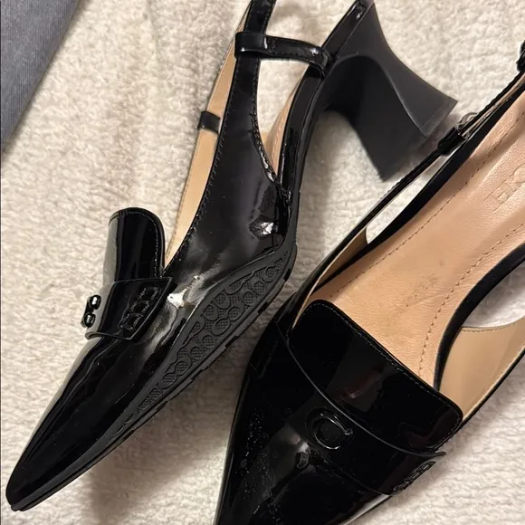Coach Black Patent Leather Slingback Heels