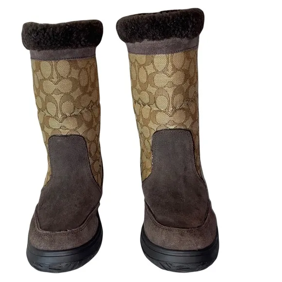 COACH SHERMAN SIG MID FLEECE SUEDE BOOTS 8.5B