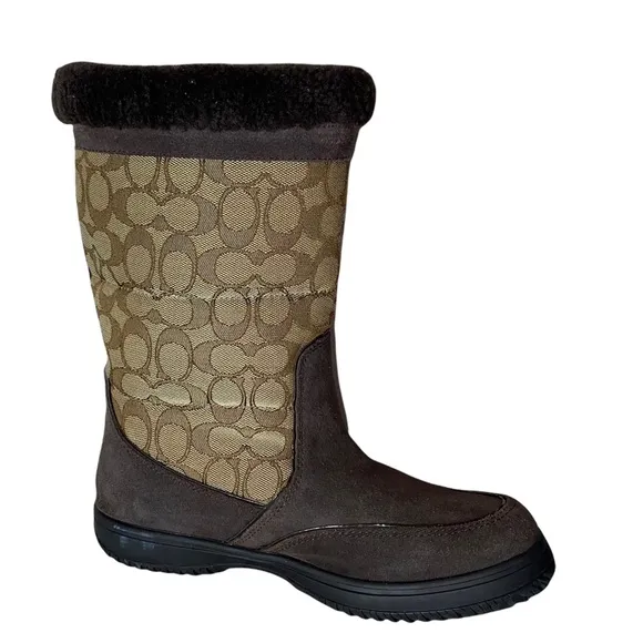 COACH SHERMAN SIG MID FLEECE SUEDE BOOTS 8.5B