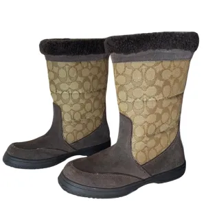 COACH SHERMAN SIG MID FLEECE SUEDE BOOTS 8.5B