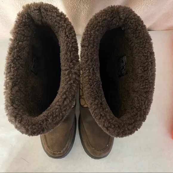 COACH SHERMAN SIG MID FLEECE SUEDE BOOTS 8.5B