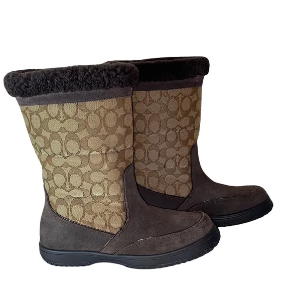 COACH SHERMAN SIG MID FLEECE SUEDE BOOTS 8.5B