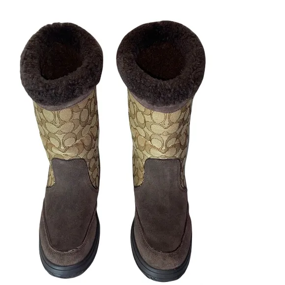 COACH SHERMAN SIG MID FLEECE SUEDE BOOTS 8.5B