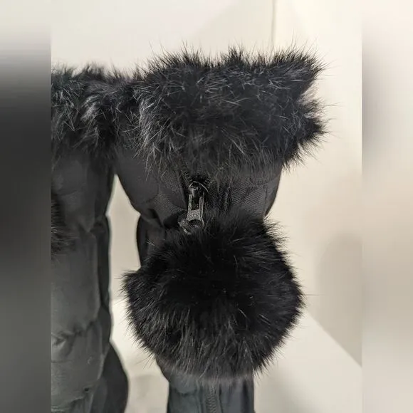 COACH Theona black logo front zip rabbit fur slouchy Winter Waterproof boots 7.5
