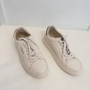 Coach White Leather Sneakers Size 7.5B Signature Logo Heel Low-Top Shoes