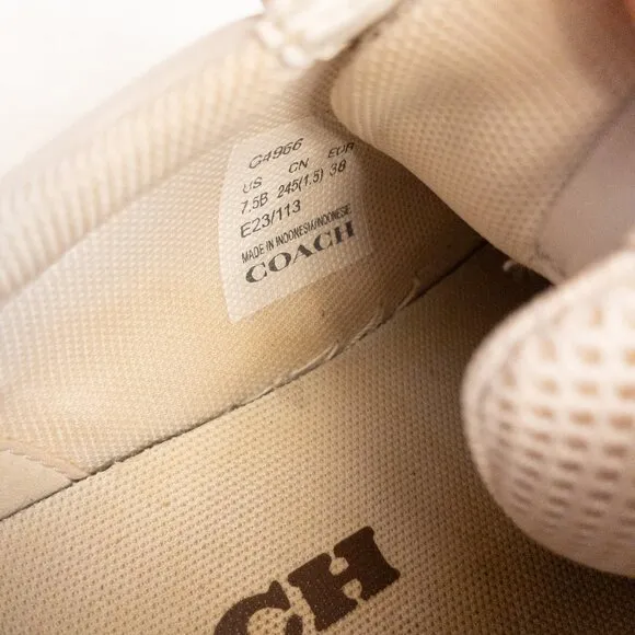 Coach White Leather Sneakers Size 7.5B Signature Logo Heel Low-Top Shoes