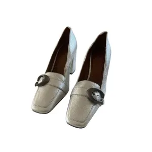 Coach Womens Silver 85mm Buckle Square Toe Metallic Jade Pump Shoes Size 5