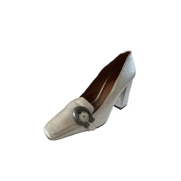 Coach Womens Silver 85mm Buckle Square Toe Metallic Jade Pump Shoes Size 5