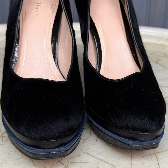 Cole Haan Black Calf Hair Platform Pumps Size 8B