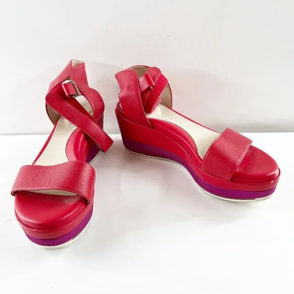 Cole Haan Grand Ambition Platform Chunky Wedge Heel Sandals Red Purple 8