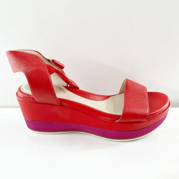 Cole Haan Grand Ambition Platform Chunky Wedge Heel Sandals Red Purple 8