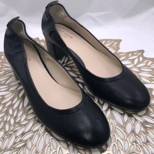Cole Haan Grand Black Leather Chunky Heels Shoes Size 7.5
