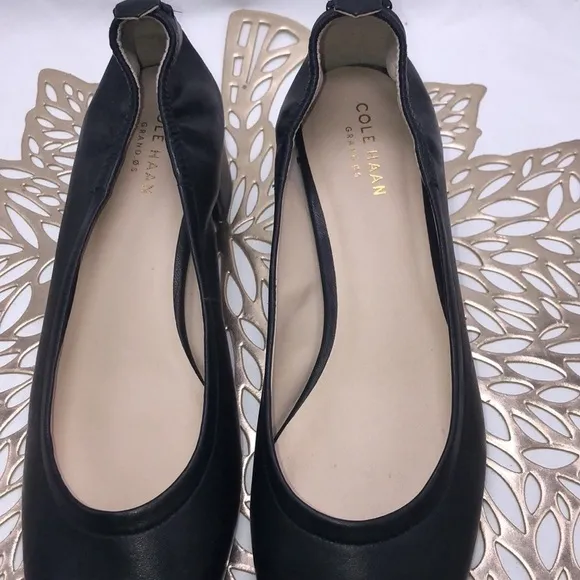 Cole Haan Grand Black Leather Chunky Heels Shoes Size 7.5