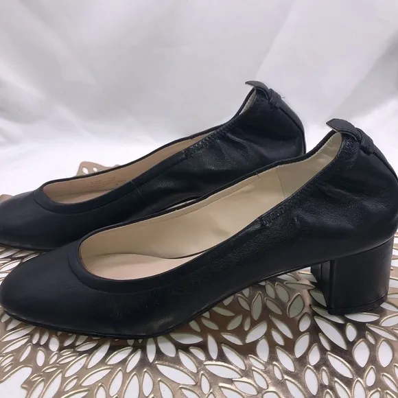 Cole Haan Grand Black Leather Chunky Heels Shoes Size 7.5