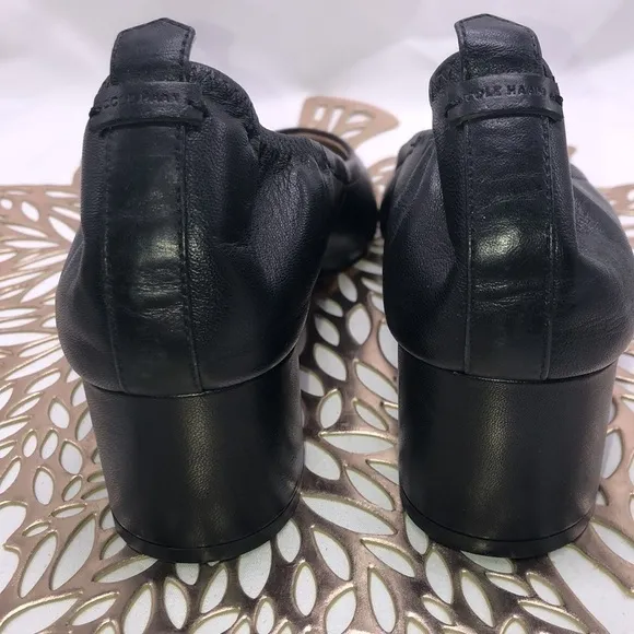 Cole Haan Grand Black Leather Chunky Heels Shoes Size 7.5