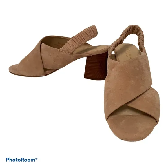 COLE HAAN GRAND OS Shoes Heels NEW Tan Suede Leather Open Toe Strap Size 8 B
