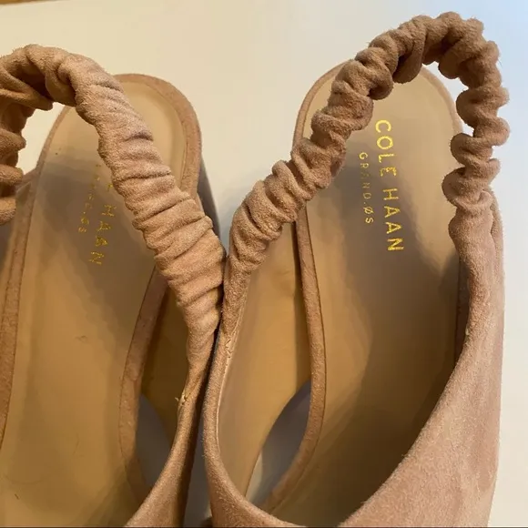 COLE HAAN GRAND OS Shoes Heels NEW Tan Suede Leather Open Toe Strap Size 8 B