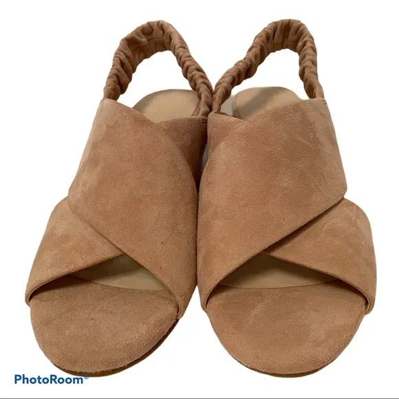 COLE HAAN GRAND OS Shoes Heels NEW Tan Suede Leather Open Toe Strap Size 8 B