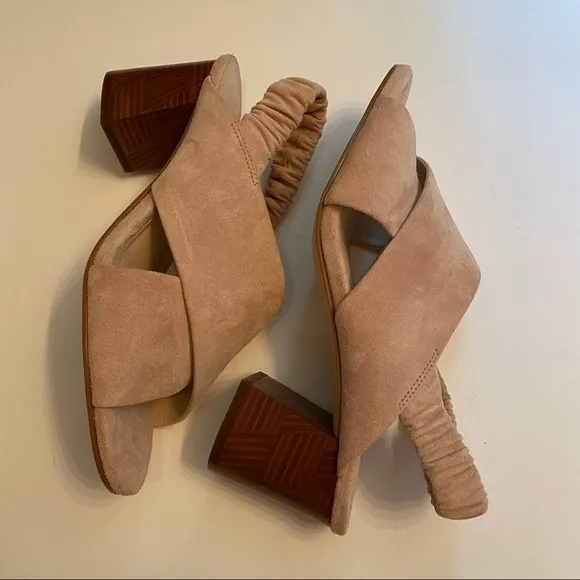 COLE HAAN GRAND OS Shoes Heels NEW Tan Suede Leather Open Toe Strap Size 8 B