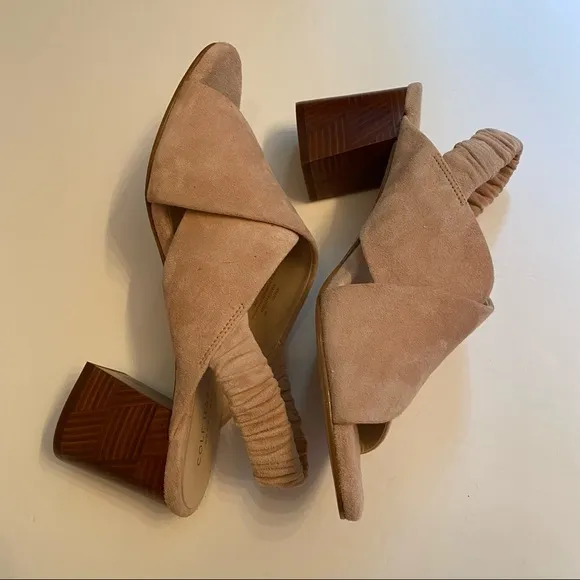 COLE HAAN GRAND OS Shoes Heels NEW Tan Suede Leather Open Toe Strap Size 8 B