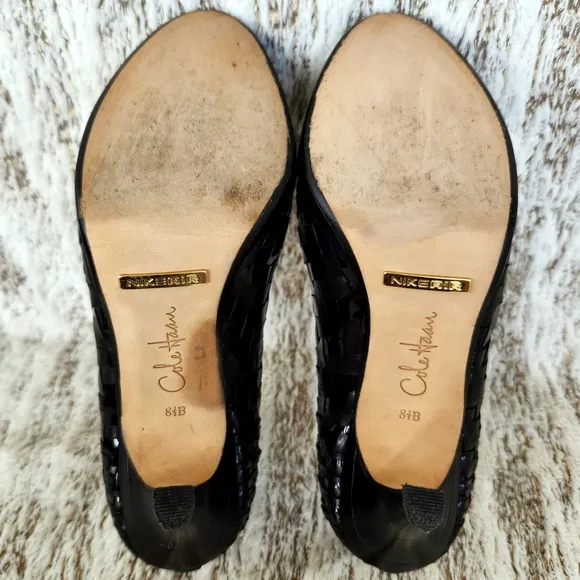Cole Haan Nike Air &quot;Genevieve&quot; Peep Toe Pump Heels Black Leather Womens Size 8.5