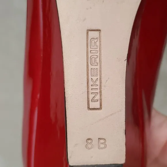 COLE HAAN NIKE AIR Cherry Red Patent Leather Peep Toe Wedge Shoes (SIZE: 8B)