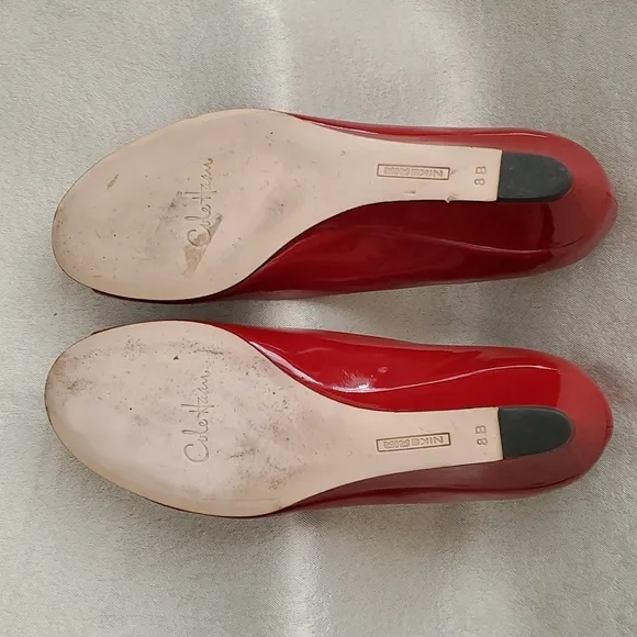 COLE HAAN NIKE AIR Cherry Red Patent Leather Peep Toe Wedge Shoes (SIZE: 8B)