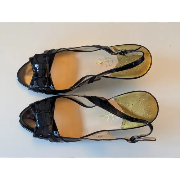Cole Haan Nike Air Tivona Pump Women's Black Patent Bow Buckle Peep Toe Heel 11B