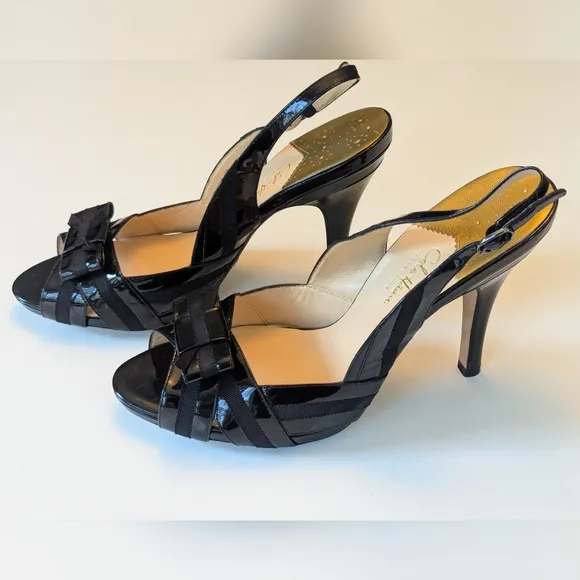 Cole Haan Nike Air Tivona Pump Women's Black Patent Bow Buckle Peep Toe Heel 11B