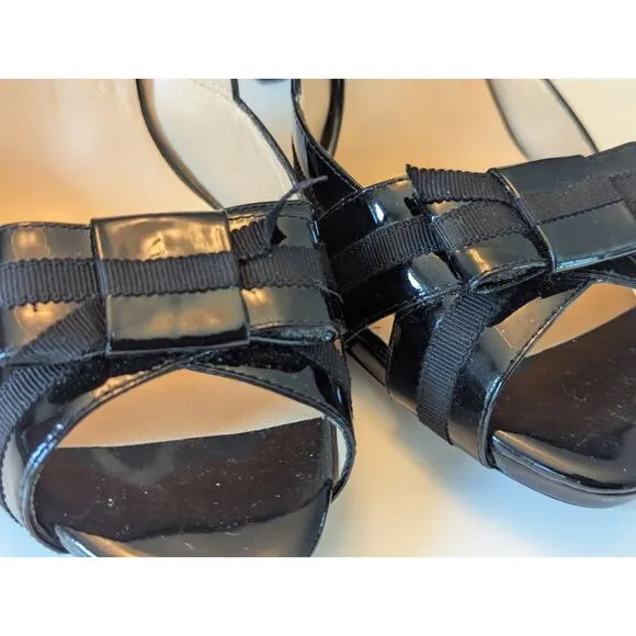 Cole Haan Nike Air Tivona Pump Women's Black Patent Bow Buckle Peep Toe Heel 11B